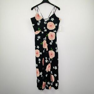 Love @ First Sight Womens Medium Jumpsuit Black Floral Sleeveless Strap NWT BH14